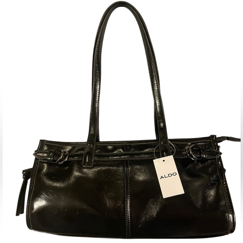 ALDO Glossy Black Shoulder Bag NWT - Picture 2 of 6